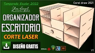 🟢📚 Como hacer un ORGANIZADOR ESCRITORIO en Mdf para CORTE LASER  Diseño Gratis  Corel Draw 📚🟢 2022 [upl. by Jeremie335]