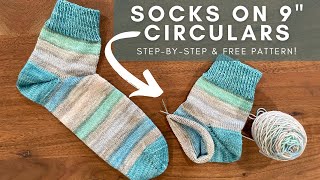 Socks on 9quot Circular Knitting Needles  StepbyStep Knitting Tutorial  Knitting House Square [upl. by Long51]