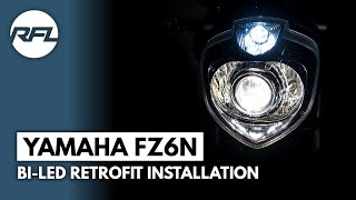 Yamaha FZ6N FZ6 DIY headlight light upgrade with Aharon BiLED retrofit projector installation video [upl. by Bixby]