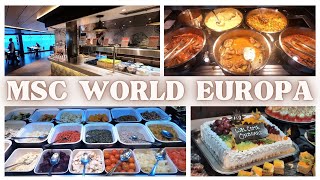 MSC WORLD EUROPA Buffet  Dinner  in the Restaurant LA BRASSERIE  Deck 19 [upl. by Anivlek921]