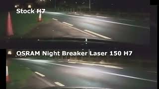 Osram Night Breaker Laser NextGen 150 H7 vs Standard H7 Bulbs [upl. by Darken]