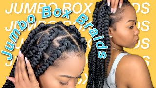 EASY Jumbo Box Braids  Rubberband Method  Beginner Friendly  Protective Style [upl. by Strauss]