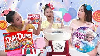 COTTON CANDY MAKING CHALLENGE  PART 3 DUM DUMS VS FROZEN BATTLE OF THE LOLLIPOPS 2  Aurea amp Alexa [upl. by Norword]