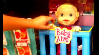 BABY ALIVE BOUNCIN BABBLES Baby Doll in Crib [upl. by Marie-Ann212]