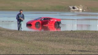 2000HP Lamborghini loses control into lake [upl. by Enelym]