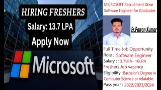 Microsoft Hiring Fresher 2024 Work From Home  Software Engineer  Microsoft India Hiring 2024 WFH [upl. by Cowden]