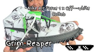 Unboxing Off—white X Nike Air Force 1  on feet  the Grim Reaper [upl. by Licha]