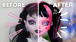 REVAMPING OLD DOLLS  MONSTER HIGH DRACULAURA  Doll repaint and customisation relaxing  etellan [upl. by Cho189]