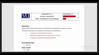 CS201 Assignment 1 Solution  CS201  Introduction to Programming  Spring 2024 [upl. by Hsinam]