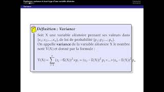 Espérance variance et écart type des lois discrètes [upl. by Welcy]