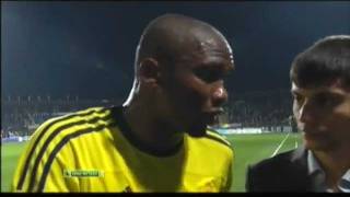 Samuel Etoo interview at halftime during Anzhi Makhachkala vs CSKA Moskva [upl. by Dohsar]