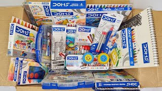 Doms stationery collection  wax crayons brush pens pencils oil pastels drawing pencil eraser [upl. by Ahtnicaj178]