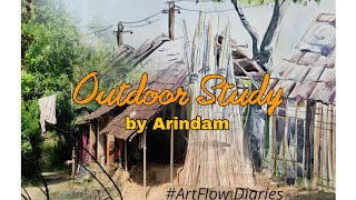 Outdoor Study With watercolour Easy Village Landscape Outdoor StudyOn Spot Watercolour Painting [upl. by Dole730]