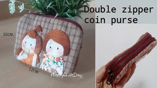 double zipper coin purse tutorial  easy  sewing [upl. by Eindys]