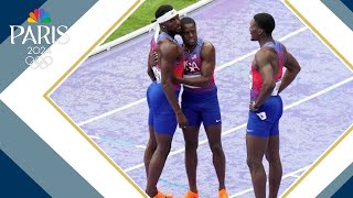 Paris Olympics US disqualified from mens 4x100 relay as Canada takes gold [upl. by Aihsenod389]