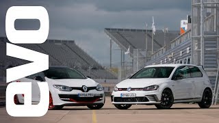 Renaultsport Mégane 275 TrophyR v VW Golf GTI Clubsport S  evo Track Review [upl. by Yraht]