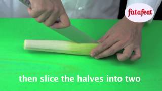 Lesson Chopping leeks Coarsely  Fatafeat Academy  Fatafeat [upl. by Viridissa]