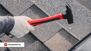 Installation of pitched roofing with shingles by TECHNONICOL  nailing method subtitles [upl. by Aima294]