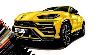 Realistic Car Drawing  Lamborghini Urus  Time Lapse  Drawing Ideas [upl. by Aseram]