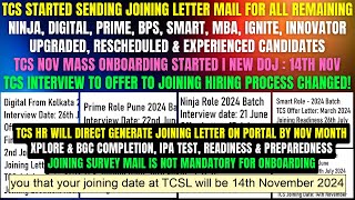 TCS NOV MASS ONBOARDING  REMAINING JOINING STARTED  INTERVIEW TO JOINING PROCESS CHANGED TIMELINES [upl. by Urbain587]