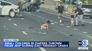 Video shows 2 toddlers in diapers on Texas freeway after being ejected during crash [upl. by Barbabas]