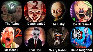 The Twins Death Park 2 The Baby In Yellow Ice Scream 4 Mr Meat 2 Evil Doll Scary Rabbit Hello [upl. by Nohsyar]