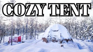 COZY HOT TENT in FREEZING WEATHER BEST HOT TENT for WINTER CAMPING [upl. by Akima]