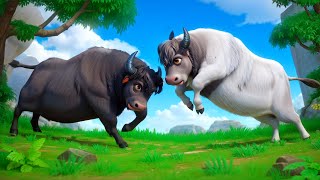 Epic Buffalo Battle White vs Black Buffalo Showdown Funny Animal Fights 2024 [upl. by Yul]