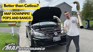 MAP DOWNPIPE INSTALL ON THE MK7 GTI LOUD POPS amp BANGS [upl. by Endo]