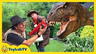 Giant TRex amp Life Size Dinosaurs with Park Rangers Aaron amp LB Kids Adventure with Dinosaurs [upl. by Lemaceon]