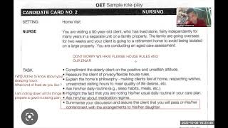 Sample oet speaking  How visit by a nurse topic  retirement home and aged care assessment [upl. by Sudderth]