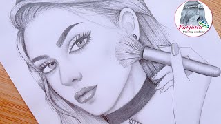 A Girl doing Makeup  Pencil Sketch for beginners  How to draw face  step by step [upl. by Carleen]