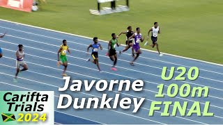 Javorne Dunkley  Elite Perfor  Raheem Pinnock  Boys U20 100m Final  Carifta Trials Jamaica 2024 [upl. by Recor]