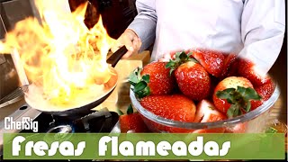 Postre de fresas  Fresas Flameadas  Como flamear fresas [upl. by Jabon]