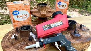 Soda Blasting with REGULAR Baking Soda  Cheap Harbor Freight Blaster  Cleaning Rusty Trailer Hubs [upl. by Attiuqal]