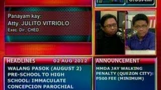 DB Panayam ng DzBB Atty Julito Vitriolo Exec Dir CHED [upl. by Zullo]