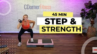 45 Minutes STEP and STRENGTH  Step aerobics with Weights at home [upl. by Halimeda]