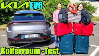 Kia EV6  Kofferraum  Test Bericht Infos Zahlen Daten Urlaub Gepäck Stauraum Frunk Reise Ferien [upl. by Aicena137]