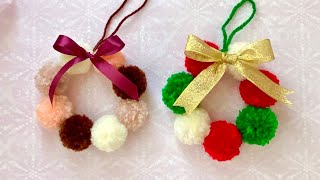 毛糸ポンポンで作る可愛いリース／Cute wreath of yarn pom poms [upl. by Podvin]