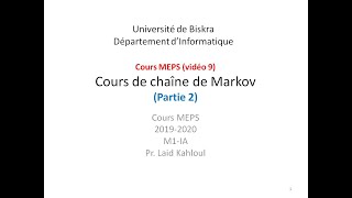 Cours MPES vidéo 9 Chaîne de Markov [upl. by Swithbert518]