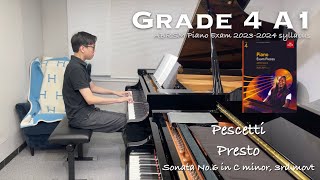 Grade 4 A1  Pescetti  Presto Sonata No6 3rd movt  ABRSM Piano Exam 20232024  Stephen Fung 🎹 [upl. by Russian]