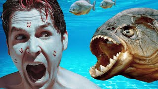 PIRANHA BITES FACE IN SWIMMING POOL [upl. by Enaitsirk]