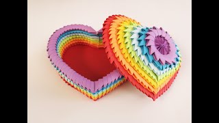 How to Make 3D Origami Heart Box  Rainbow [upl. by Sharona]