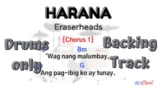 Harana  Eraserheads  Drums only Backing Track  for Guitar players  with Lyrics and chords [upl. by Urial]