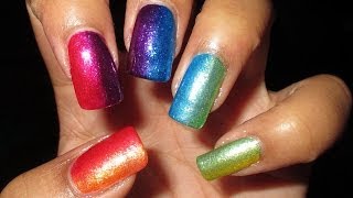 Sideways Rainbow Gradient Nail Art Tutorial [upl. by Yaj]