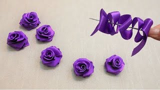 DIY Ribbon Flowers  How to Make Ribbon Roses  Amazing Ribbon Flower Trick Easy Making with Needle [upl. by Jabe86]