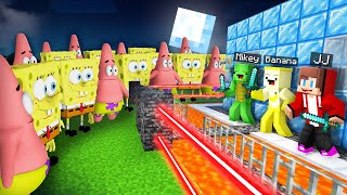 1000 SPONGEBOB and PATRICK vs Security House in Minecraft Challenge Maizen JJ and Mikey Banana Kid [upl. by Nyrok]