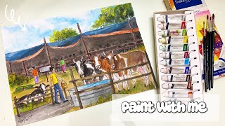 Watercolour painting  cow market composition painting  watercolor painting [upl. by Collen]