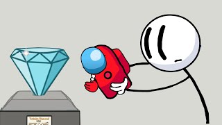 The Henry Stickman Gameplay  Among us Mini Red Steals the Diamond  Among us Animation [upl. by Merari]