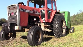 Baling Hay  1977 Massey Ferguson 1105 amp John Deere 335 Round Baler  4x4 String Tied Bales [upl. by Annaigroeg941]